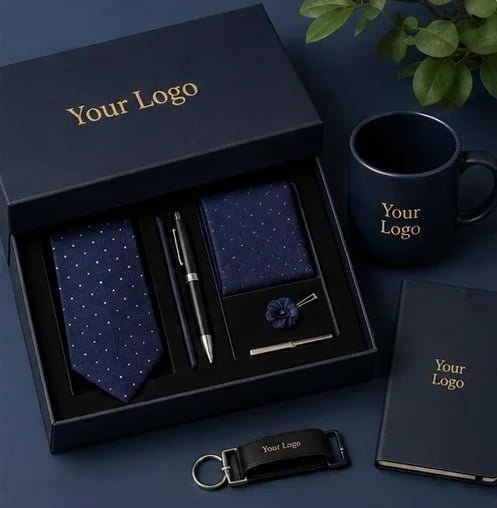 Corporate gift tie sets with branded packaging